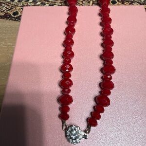 Elegant Red Vintage Single Strand Red Beaded Faceted Crystal necklace